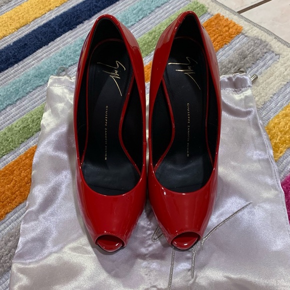 GIUSEPPE ZANOTTI Red Patent Peep Toe Heels Pumps 38 I56067 - Picture 9 of 16